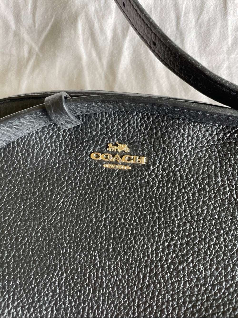 COACH Black Pebbled Leather Shoulder Bag with Gold Hardware